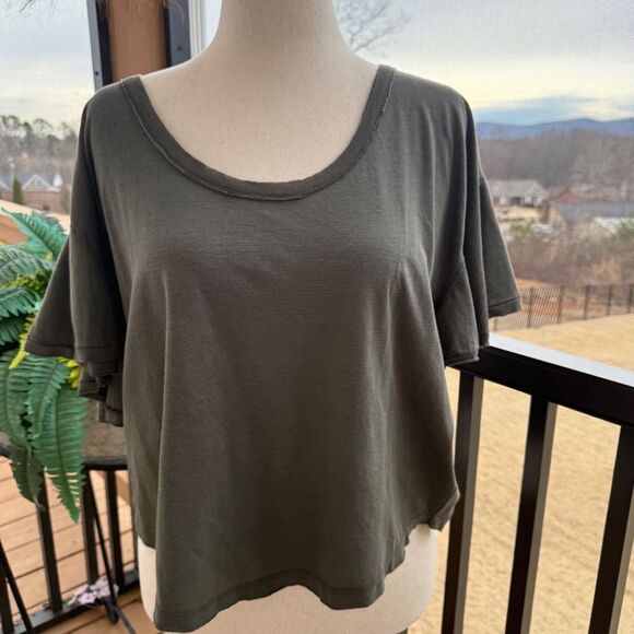 FREE PEOPLE ARMY GREEN BLOUSE LG - Picture 5 of 7